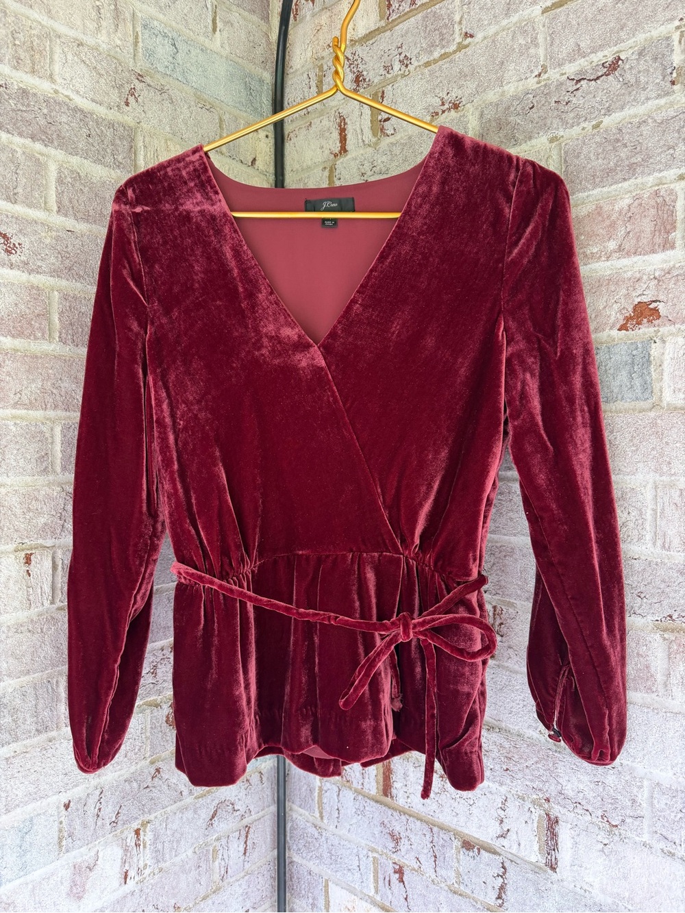 J. Crew Burgundy Velvet Wrap Blouse